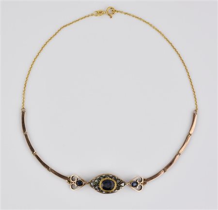 COLLANA IN ORO A BASSO TITOLO, ORO GIALLO, ZAFFIRI formata da un bracciale...