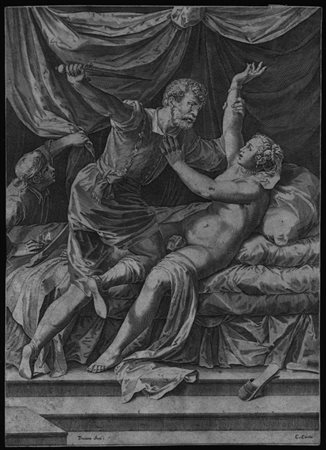 Cort Cornelis TARQUINIO E LUCREZIA. 1571. Bulino da Tiziano. mm 372x265 De...
