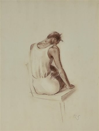 Artista italiano XIX secolo STUDIO DI UOMO SEDUTO Gessetto bruno. mm 328x240....