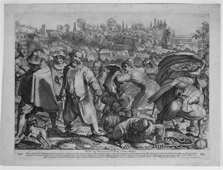 Francesco Villamena LA BARUFFA DI BRUTTOBUONO. 1605 Bulino. mm 376x502. Le...