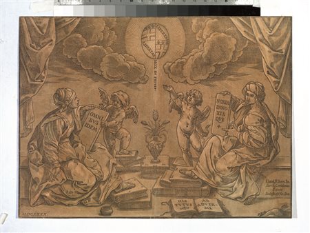 Bartolomeo Coriolano UNA TESI. 1640 Chiaroscuro a due legni. mm 342x463. TIB...