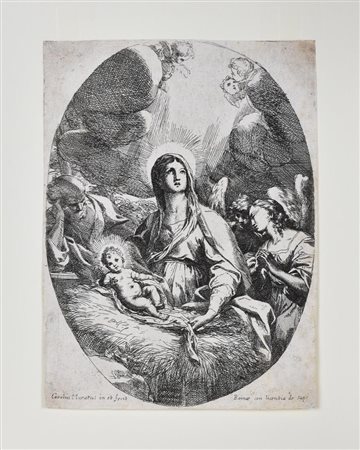 Carlo Maratta GESÙ ADORATO DAGLI ANGELI Acquaforte. mm 175x130 II stato su 3...