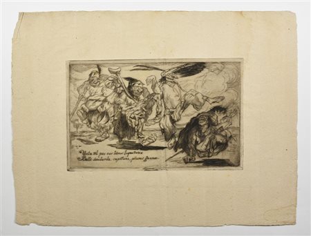 Bernard Naudin SCENA GROTTESCA Acquaforte. mm 175x277. Foglio: mm 338x444...