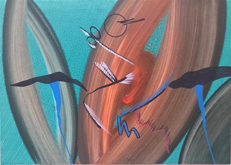 Sergio Dangelo Milano 1932 La jongle 1990 tecnica mista su tela 50x70...