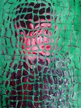 Paolo Avanzi Rosolina 1958 Donna su sfondo verde 2014 Acrilico su tela 40x30...