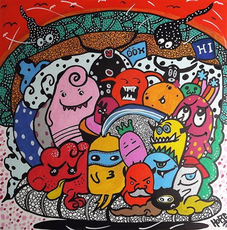 mobe Modena 1965 LITTLE MONSTER HAPPY NEW YEAR 2019 ACRILICO SU TELA 50x50...