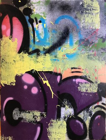 MAXCRASH Magenta 1999 #NOVE 0 Spray e acrilico su tela 80x60 Certificato di...