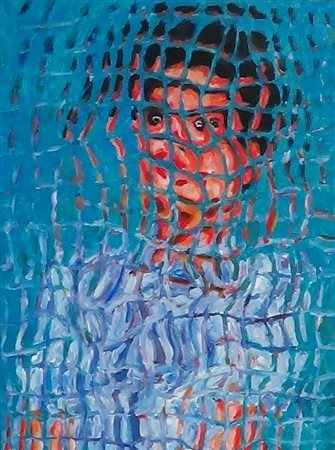Paolo Avanzi Rosolina 1958 Donna su sfondo azzurro. 2014 Olio su tela 40x30...