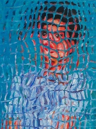 Paolo Avanzi Rosolina 1958 Donna su sfondo azzurro. 2014 Olio su tela 40x30...