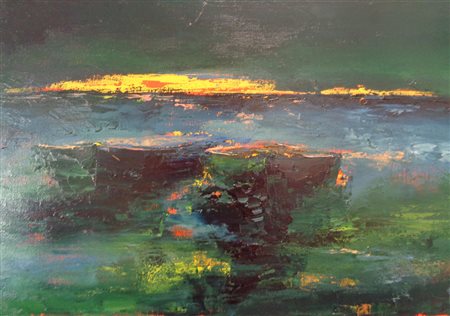 Zagog Cavarzere 1946 Lampo improvviso 2018 Olio su tela 40x70 Certificato di...