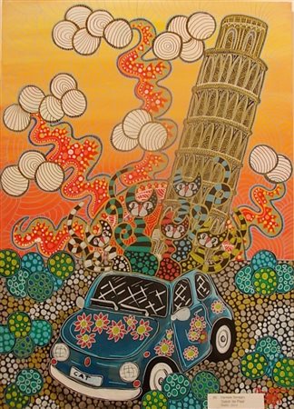 Daniela Terragni Milano 1966 Saluti da Pisa 2014 Tecnica mista su tela 70x50...