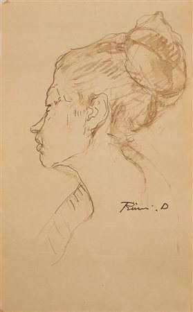 RUMI DONNINO (1906 - 1980) Ritratto di donna di profilo. China su carta. Cm...