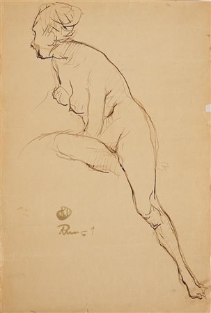 RUMI DONNINO (1906 - 1980) Donna. Donna con cappello. China su carta. Cm...