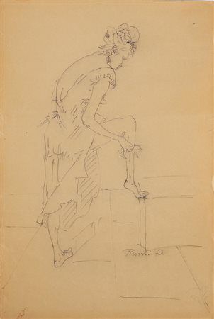 RUMI DONNINO (1906 - 1980) Donna che si toglie le calze. China su carta. Cm...