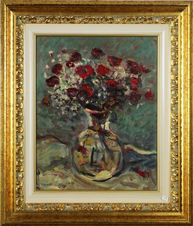 MUCCHETTI TANCREDI (n. 1932) Fiori. Olio su tela, cm 39x48. Cornice presente.