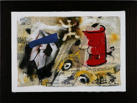 CHIESI GIORGIO (n. 1941) Senza titolo. Colori e collage su tela, cm 70x50....