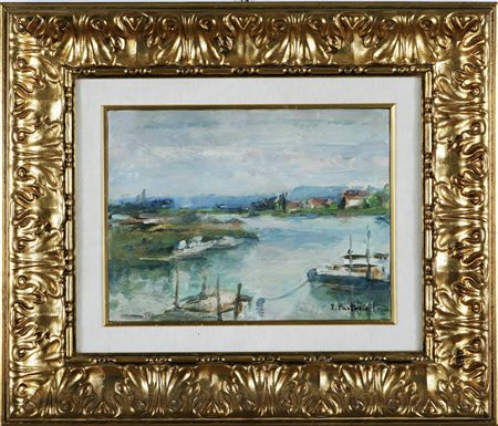 PASTORIO EZIO (n. 1911) Laguna grande. Olio su tela, cm 40x30. Firma in basso...