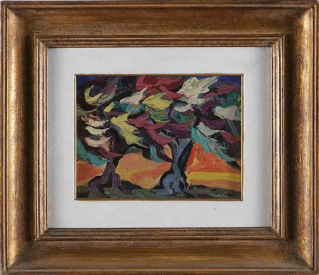 TERRUSO SAVERIO (1939 - 2003) Alberi. Olio su tavola, cm 24x18. Firma in...