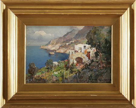 MARESCA MARIO (1877 - 1959) Costiera amalfitana. Olio su tavoletta, cm 34x23....