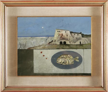 SCAPATICCI GIULIO (1933 - 2006) Composizione con fossile. 1972 Olio su tela,...