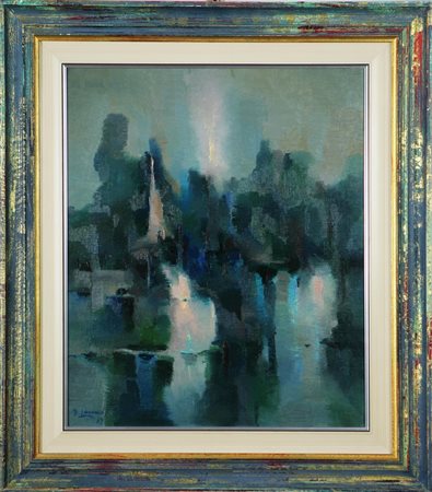 LANARO DINO (1908 - 1998) Alba a Sirmione. 1969 Olio su tela, cm 50x60. Opera...
