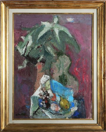 MORO GINO (1901 - 1977) Natura morta. 1968 Olio su tela, cm 60x80. Firma in...