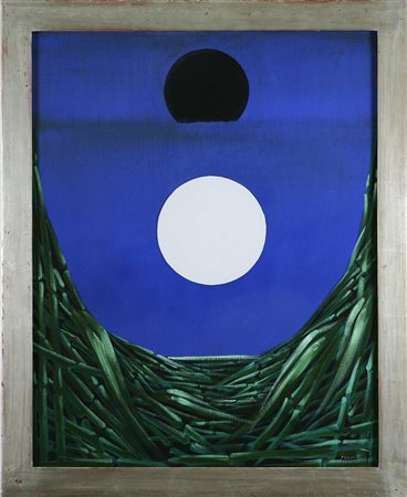 PEVERELLI CESARE (1922 - 2000) Campo di canne. 1971 Olio su tela, cm 80x100....