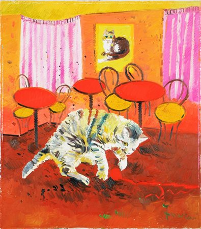 FACCINCANI ATHOS (n. 1951) Gatto. 1970 Olio su tela, cm 90x100. Autentica...