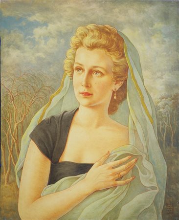 GEORGIEV BORIS (1888 - 1962) Ritratto di Sybil Kas . 1954 Affresco su tavola,...