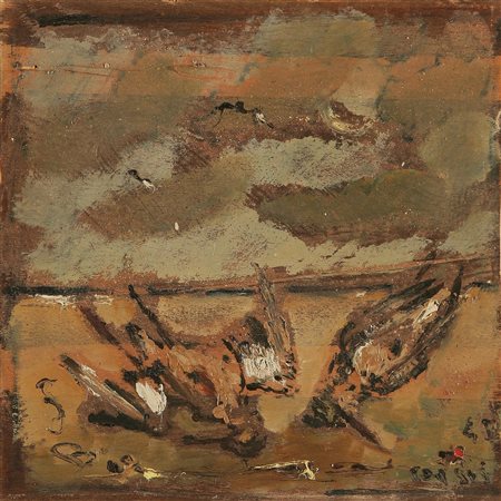 DE PISIS FILIPPO (1896 - 1956) Piccola caccia. 1943 Olio su tavola, cm 36x36....