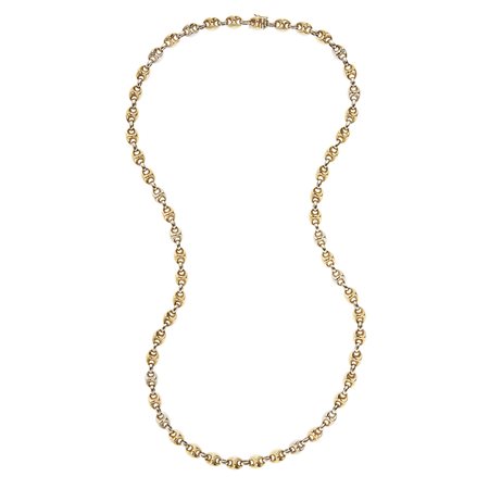 Collana in oro bicolore 18kt A maglia marinara Peso gr 97,7 Lunghezza cm 79