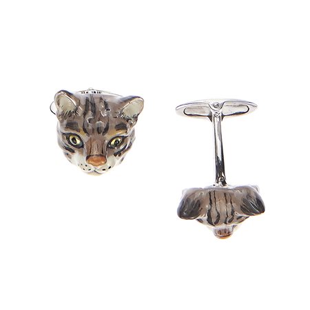 Coppia di polsini in argento 925 Raffigurante testa di gatto, smalto...