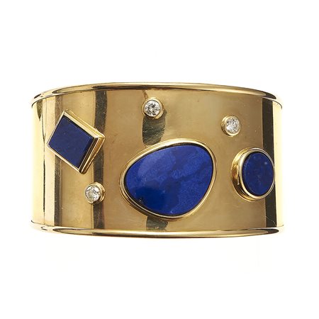 Bracciale in oro giallo 18kt Con diamanti e lapislazzuli Peso gr 35 Diametro...