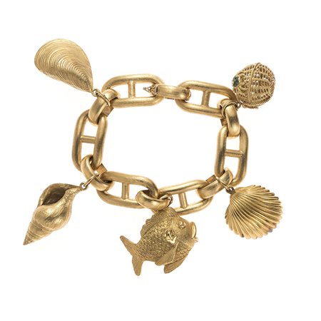 Bracciale charms in oro satinato 18kt Con cinque pendenti di varie forme e...