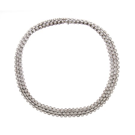 Collier de chien in oro bianco 18kt e diamanti Realizzato a 3 fili in...