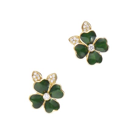 Boucheron Orecchini in oro giallo 18kt, smalto verde e diamanti taglio...