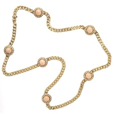 Collana in oro giallo 18kt Maglia groumette con interruttori in corallo rosa...