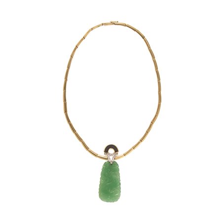 Collana in oro bicolore 18kt Al centro pendente con inserto in onice,...