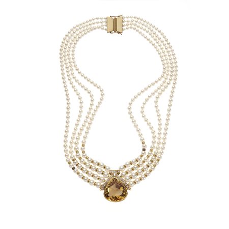 Collana in oro giallo 18kt A quattro fili di perle coltivate a degradè con...