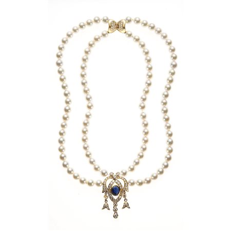 Collana in oro giallo 18kt A 2 fili di perle coltivate Giappone di mm 7/7,5...