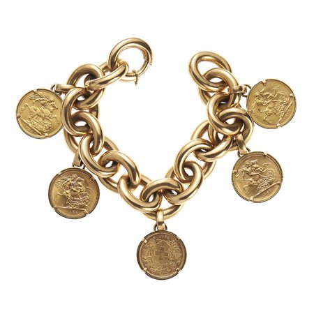 Bracciale charms in oro giallo 18kt Maglia ad anelli con cinque pendenti...