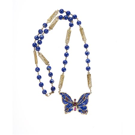 Collana in oro giallo 18kt Settori in oro stilizzati alternati a boules di...