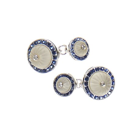 Coppia di polsini in oro bianco 18kt Cristallo di rocca inciso, diamanti...