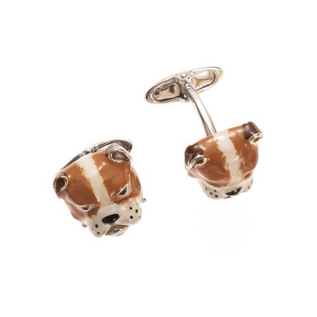 Coppia di polsini in argento 925 Raffigurante testa di bulldog, smalto...