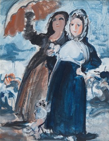 DOMENICO CANTATORE (1906-1998) Coppia di donne 1974olio su cartone telato cm...