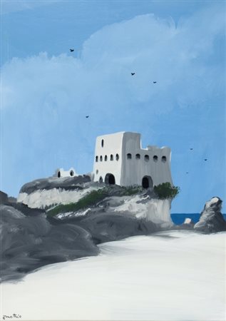 ENOTRIO PUGLIESE (1920-1989) Torre normannaolio su tavola cm 70x50firmato in...