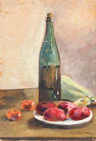 FILIPPO DE PISIS (1896-1956) Natura morta con bottiglia 1923olio su cartone...