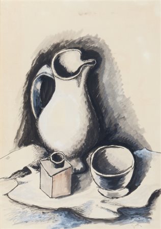 RENATO GUTTUSO (1912-1987) Natura morta con brocca 1970 circatempera e china...