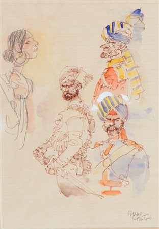 PRATT HUGO (1927-1995) Da 'Poesie' di R. Kipling acquerello su carta cm...