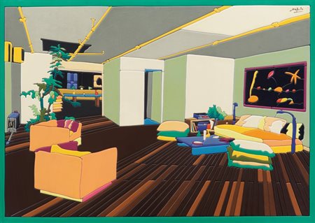 UGO NESPOLO (1941-) Loft in Manhattanacrilico su legno cm 50x70firmato in...